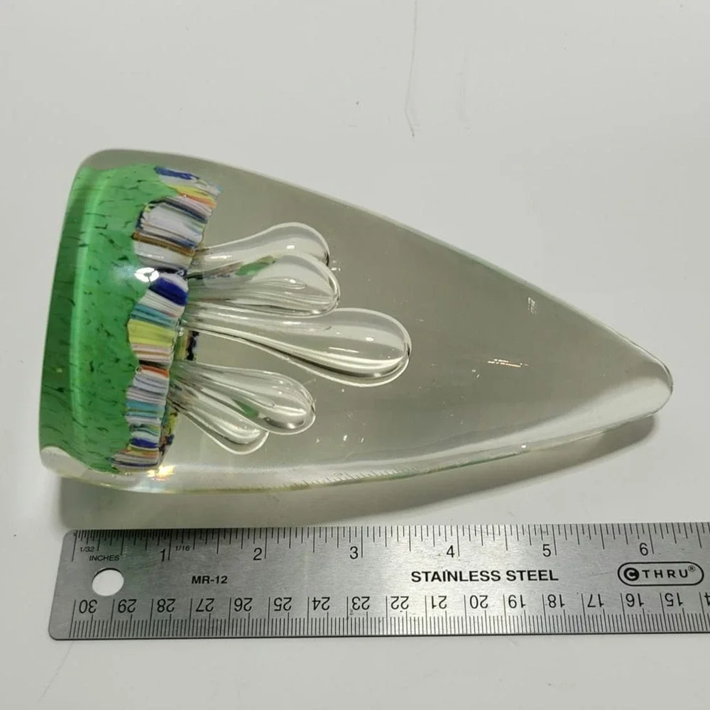 Teardrop Egg Shaped Bubbles Green Multicolor Art Glass Paperweight Stalagmites - Picture 15 of 16